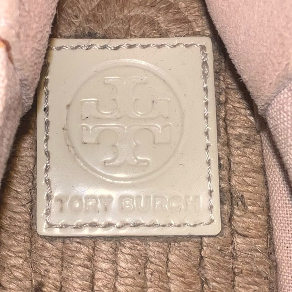 Tory Burch Pale Pink Canvas White Patent Leather Espadrilles Jute Sole Size 11 - Picture 4 of 8